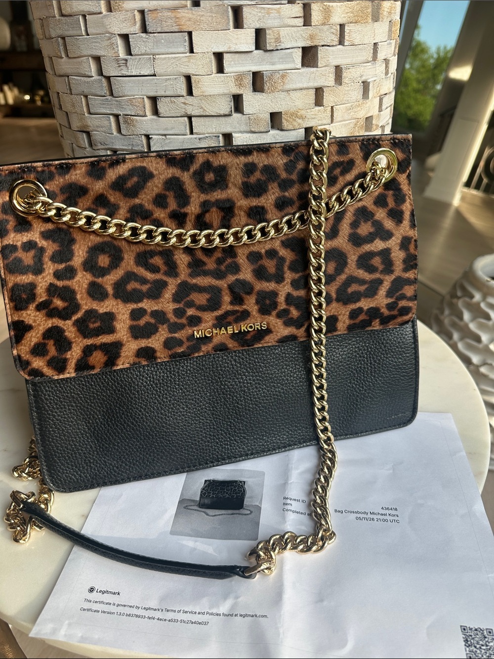 MICHAEL Michael Kors Leopard Print and Black Chain Shoulder Bag